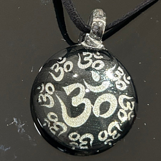 Sacred Om Symbol Glass Pendant - Handcrafted 1 Inch Spiritual Meditation Jewelry | Mars Glass Artisan Collection