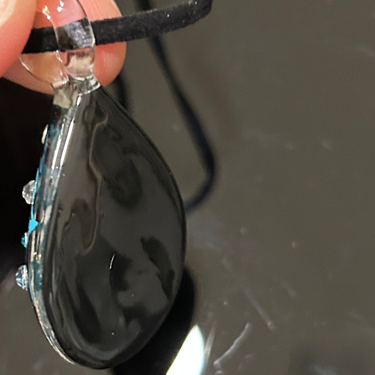 Ocean Scene Dichroic Glass Teardrop Pendant - Handcrafted 1.75 Inch Blue Gradient Design | Mars Glass Artisan Collection