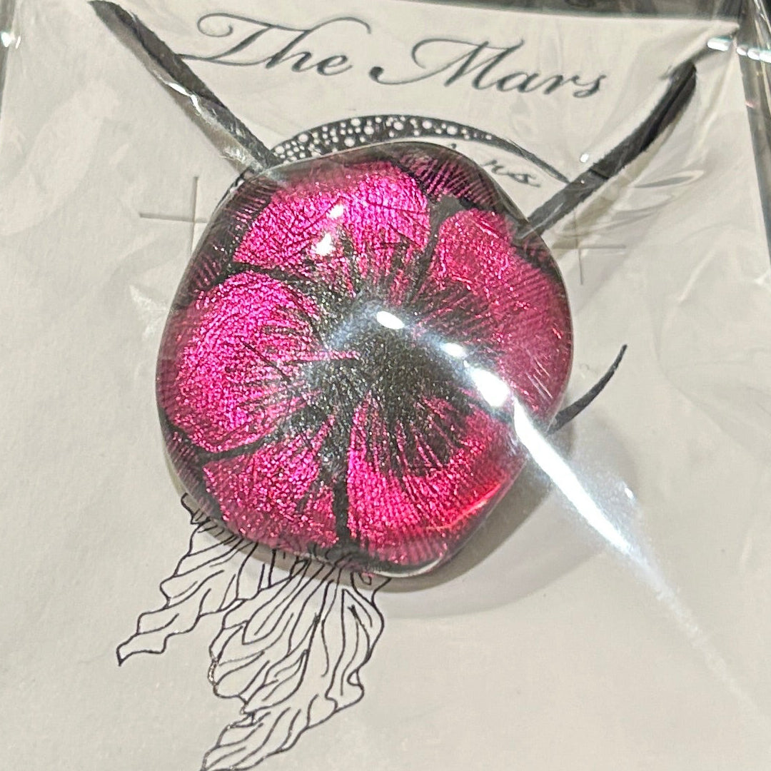 Pink Dichroic Glass Starburst Pendant 1.25 Inch Handcrafted Mars Glass Artisan Collection Celebration Jewelry Cosmic Firework