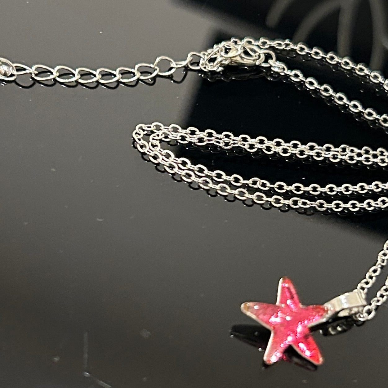 Pink Dichroic Glass Starfish Pendant 1 Inch Handcrafted Mars Glass Artisan Collection Premium Ocean Jewelry