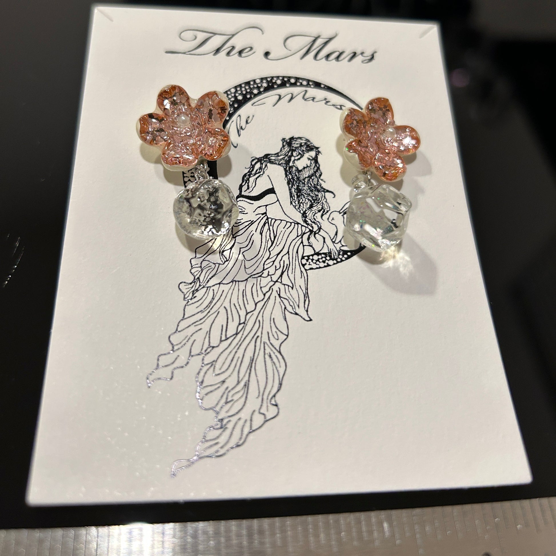 Rose Crystal Dichroic Glass Dual Element Earrings 2 Inch Handcrafted Mars Glass Artisan Collection Premium Matching Jewelry