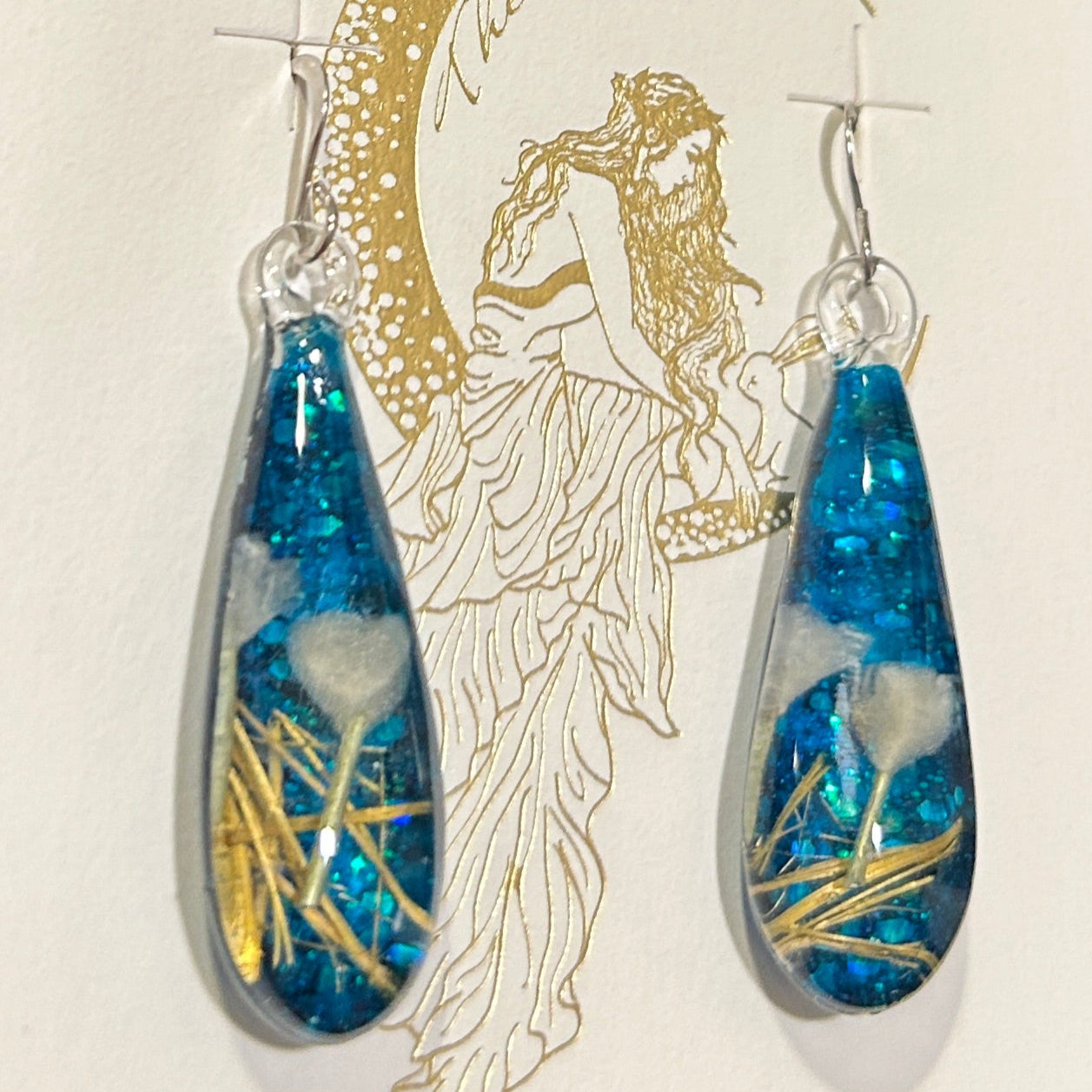 Blue Gold Dichroic Glass Teardrop Earrings - Handcrafted 1.5 Inch Ocean Design | Mars Glass Artisan Collection