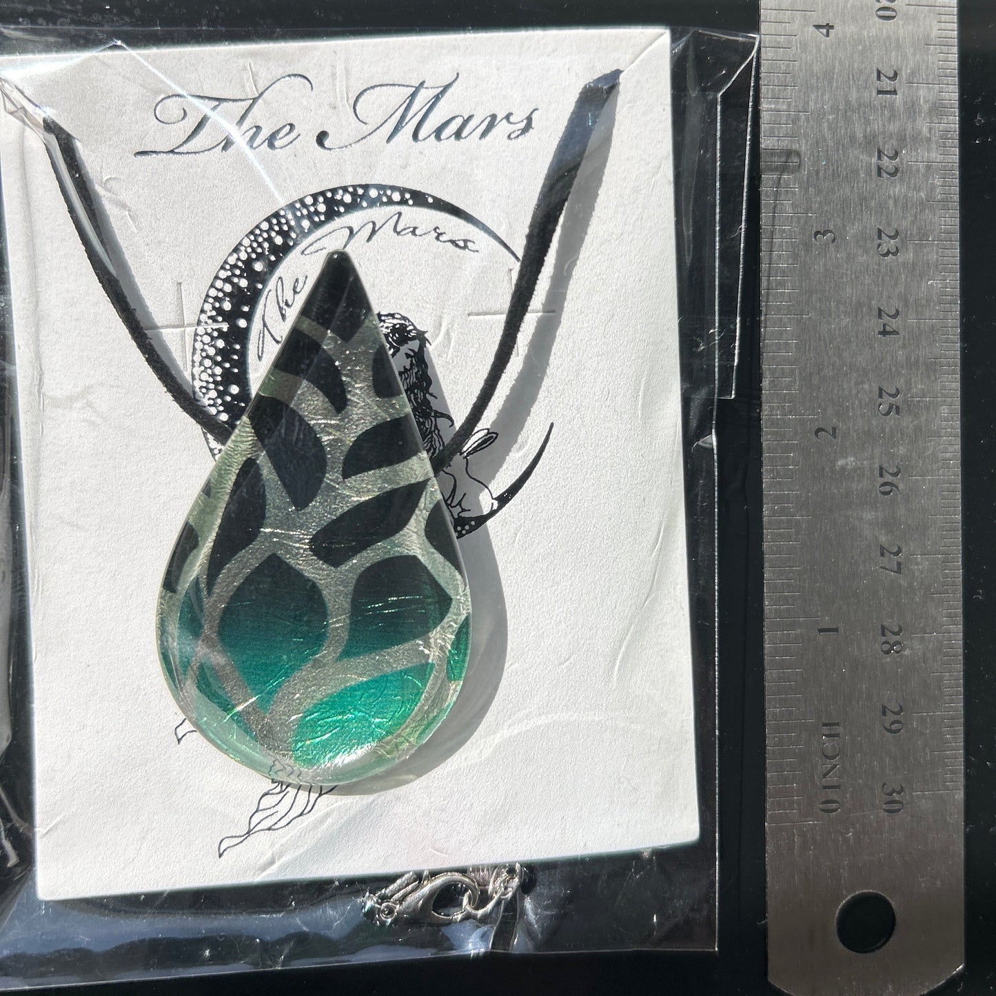 Color-shifting iridescent glass teardrop pendant emerald green unique handcrafted artisan jewelry