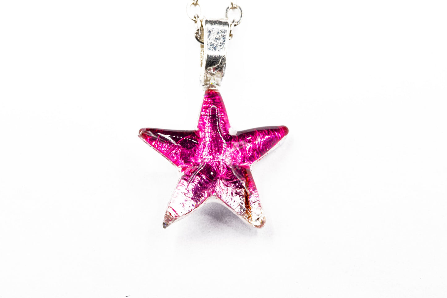 Pink Dichroic Glass Starfish Pendant - Handcrafted 1 Inch Ocean Design | Mars Glass Artisan Collection