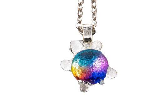 Rainbow Dichroic Glass Turtle Pendant - Handcrafted 1 Inch Wildlife Design | Mars Glass Artisan Collection