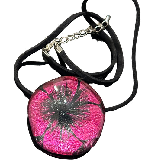 Pink Dichroic Glass Starburst Pendant 1.25 Inch Handcrafted Mars Glass Artisan Collection Celebration Jewelry Cosmic Firework