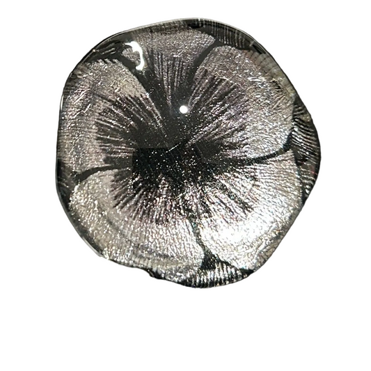 Handmade silver starburst dichroic glass pendant with radiating metallic rays on black satin cord necklace elegant artisan handcrafted